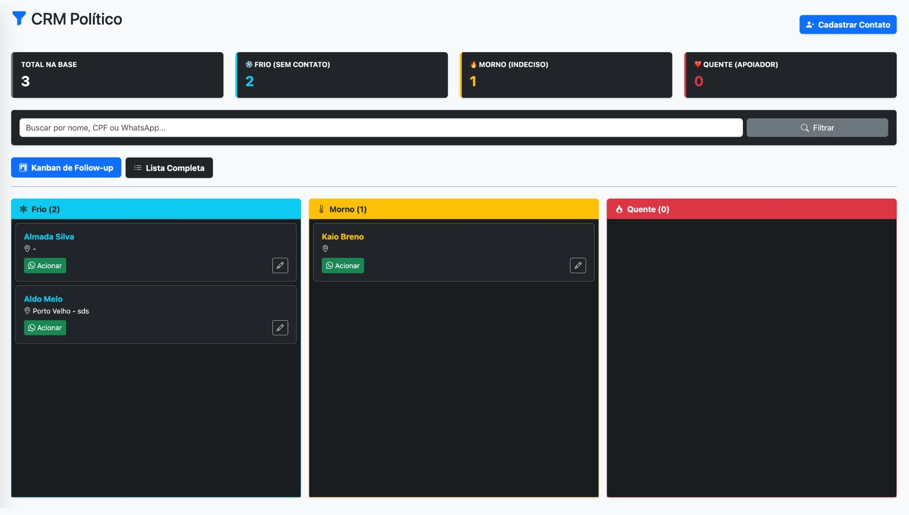 Interface do CRM e Mapas do Atlas Político